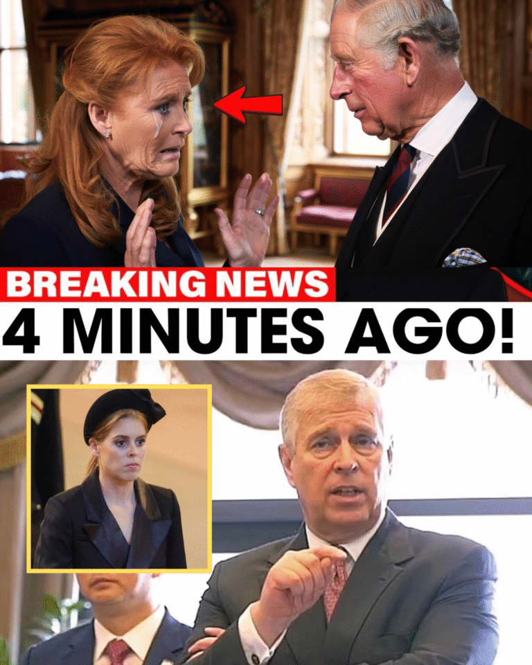 4 MINUTES AGO! Sarah Ferguson, her eyes red with tears, rushed into the Palace to announce the DISASTER that had struck Prince Andrew. The entire royal household was left stunned. King Charles called an emergency midnight meeting. Minutes later, Princess Beatrice’s heartbreaking scream shattered the silence: ‘Oh, my father…’”