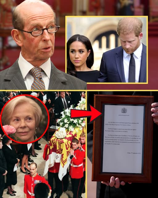 NO DOOR’S HERE – The Duke of Kent glared as he expelled Harry and Meghan from the Duchess’s funeral after their secretive return. Harry stood frozen in shock, while Meghan’s fiery glare cut through the hall: ‘Get out of this place…’”