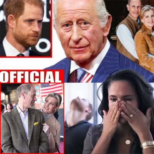 3 MINUTES AGO! “Oh God, my grandson…!” Prince Edward and Sophie rushed breathlessly into Buckingham Palace to deliver devastating news to King Charles — a tragedy unfolding in America. Meghan faces prison, and Harry barely escaped the night of terror. But just as the King tried to stand, a royal aide screamed in horror: “Oh no… Harry!”