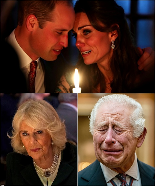 BUCKINGHAM’S NIGHT OF DESPAIR: William held Kate tightly, sobbing as shadows blanketed the Palace. At 1 a.m., every royal was called to an emergency meeting — except Harry. The press was barred at the gates. Suddenly, King Charles’s voice tore through the night: ‘Oh, my wife has…’”
