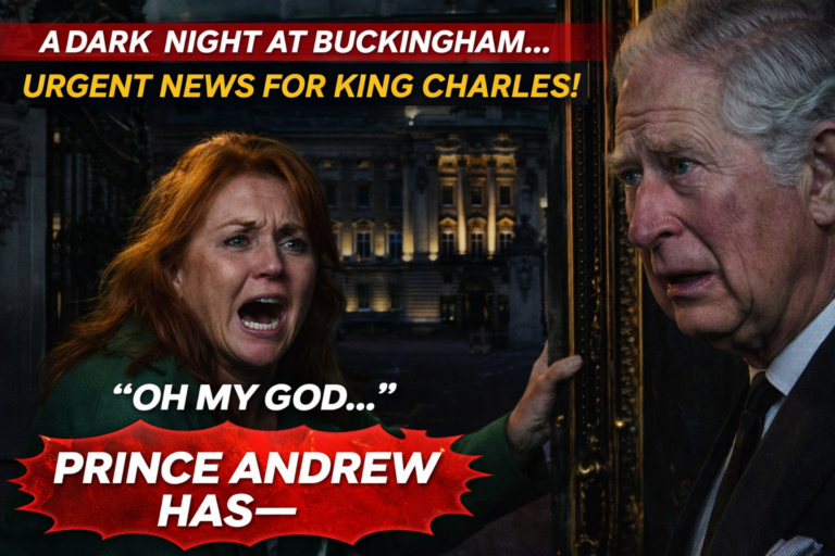 A DARK NIGHT AT BUCKINGHAM. In sheer panic, Sarah Ferguson rushes into the Palace with URGENT news for King Charles III. A family disaster has struck — and the whispers were true. Her voice breaks as she cries: “Oh my God… Prince Andrew has—”