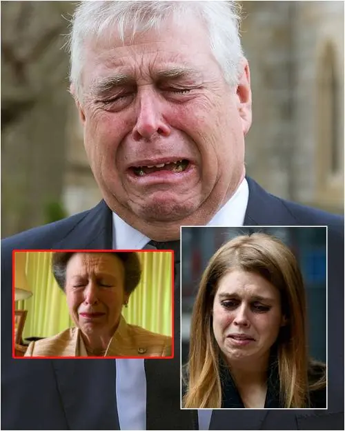 “We are deeply sorry to announce…” the anguished cry shatters the royal silence as Prince Andrew breaks down, his face etched with grief. Princess Beatrice, her eyes swollen with tears, and Princess Anne, trembling in sorrow, mirror his torment. A devastating truth has struck the monarchy, yet the darkest part remains untold…