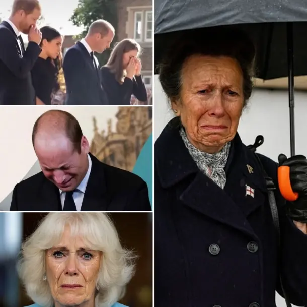 JUST IN — 10 MINUTES AGO! Camilla, trembling and voice breaking, implored: “Bow your heads…” Instantly, the royal hall was consumed by sorrow. Tears streamed down Prince William’s face as Catherine held tightly to his arm. Princess Anne braved wind and rain to be there, witnessing the heartbreaking scene. Outside, Buckingham Palace was shrouded in white as mourners whispered, “We are so sorry…”